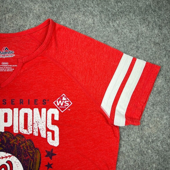 Washington Nationals Shirt Women Medium Red V Neck Short Sleeve Tee MLB Baseball - Picture 5 of 12